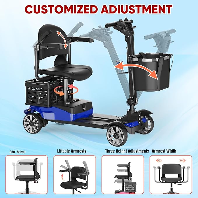 Mobility Scooter for Adults, 4 Wheel Motorized Mobility Scooter w/Dustproof Cover, 350LBS Capacity & Detachable Battery, 15Miles Electric Powered Mobility for Outdoor (Blue, 15 MI)
