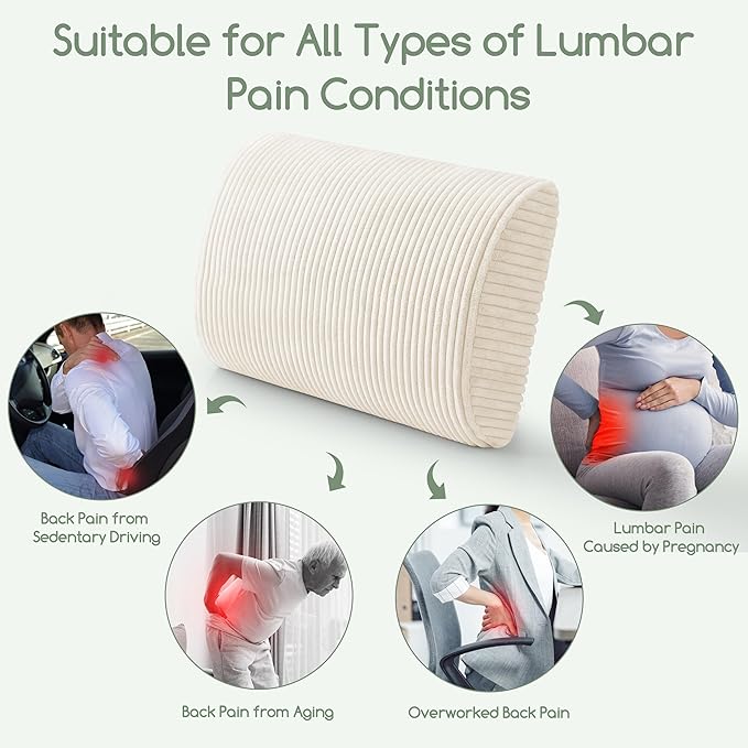 Lumbar Support Pillow for Recliner Chair/Accent Chair/Couch, Extra Large Memory Foam Back Support Cushion for Elderly, Recliner Cushions for Back Rest, Pain Relief, Reading, Washable Cover, Beige