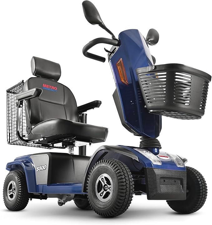 S500 4-Wheel Electric Mobility Scooter, Long-Range 52Ah Battery Up to 25 Miles, 500W Heavy-Duty Motor, 10” Pneumatic Tires, Adjustable Captain Seat, Storage Baskets for Seniors, Blue