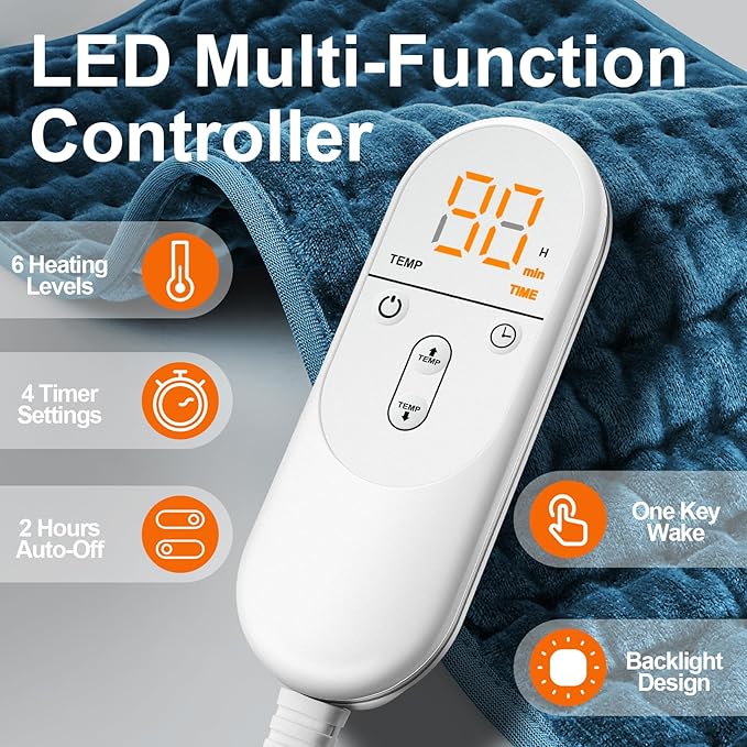 Heating Pad for Back, Electric Heating Pads for Cramps/Abdomen/Waist/Shoulder with 6 Heat Settings and Auto-Off, Moist/Dry Heat pad, Mothers Day Gifts for Mom Women Wife Grandma, 12" x 24"