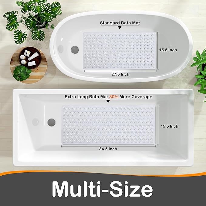 Yimobra Bathtub Mat Non Slip, 27.5"x15.5" Machine Washable Shower Floor Mat, Soft on Feet, Bathmat with Drain Holes and Suction Cups, Bathroom Essentials, White
