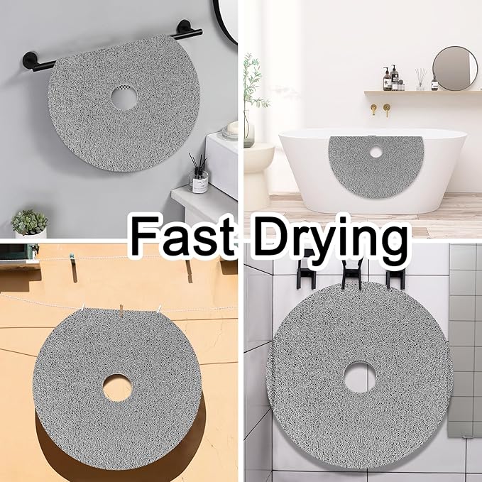 Shower Mat Non Slip, Round Shower Mat for Inside Shower, Non Slip Bathtub Mat, Fast Drying Bath Tub Mats, Loofah Mat for Shower Bathroom, Quick Drying, Resistant (Grey, 32 x 32 Inch)