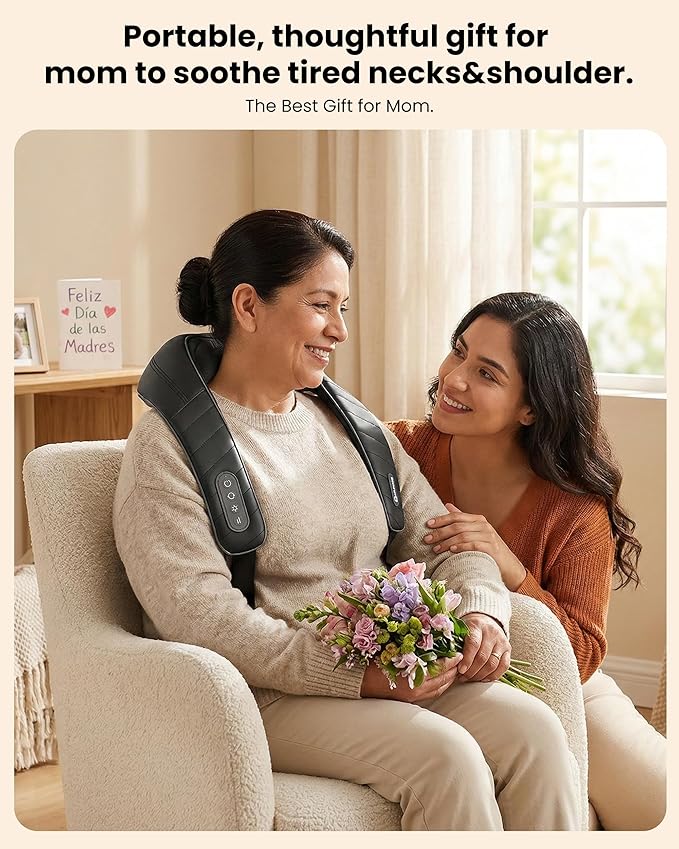 COMFIER Cordless Neck Massager with Heat, 4D Kneading Shiatsu Neck and Shoulder Massager Deep Tissue, Hands-Free Straps, FSA Eligible HSA, Mothers Day Gifts for Mom Women