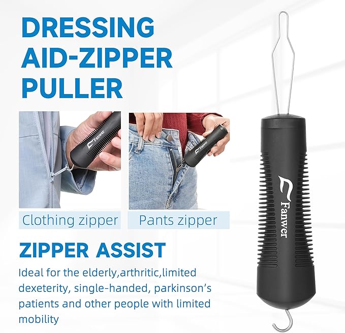 Fanwer 2 Pack Button Hook and Zipper Pull Helper and Fanwer Key Turner Aid for People with Arthritis or a Weakened Grip
