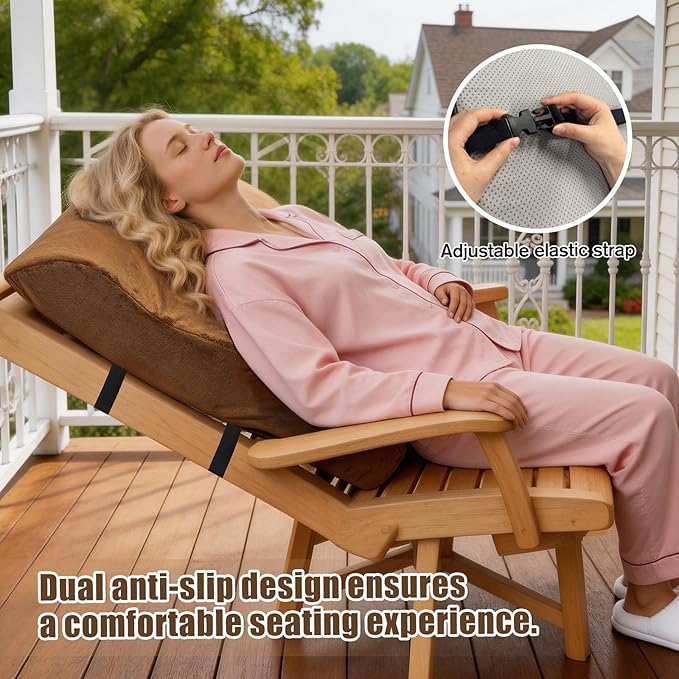 2 in 1 Recliner Neck and Lumbar Support Pillow Ergonomic Foam Cushion with Anti-Slip Backing & Adjustable Straps for Chair, Sofa, or Glider(Brown)