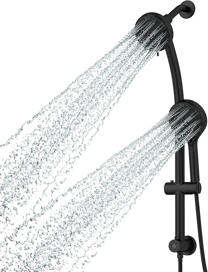 Lordear Black Shower Head Combo,8 Settings High Pressure Double Shower Head Bathroom Dual Shower Head with Handheld Ajustable Sliding Bar, Adjustable Height