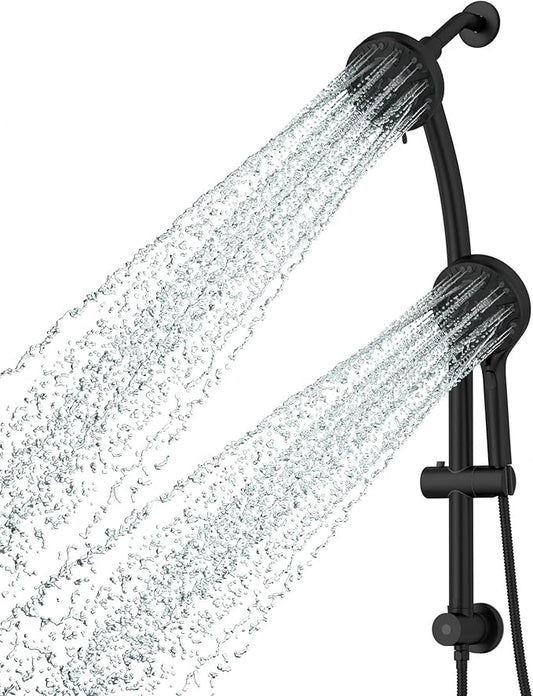Lordear Black Shower Head Combo,8 Settings High Pressure Double Shower Head Bathroom Dual Shower Head with Handheld Ajustable Sliding Bar, Adjustable Height
