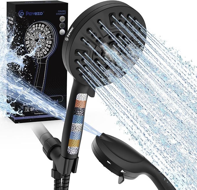 5-Inch High Pressure Handheld Shower Head with 10-Mode Powerhead, Extra Long 72-Inch SS Hose, Matte Black