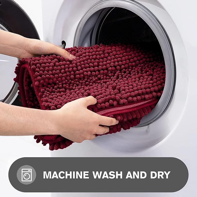Bathroom Runner Rug 24 x 60 Inch – Extra Large Long Bath Mat | Absorbent and Washable Thick Chenille Bath Rug Non-Slip Runner Rug for Bathroom, Shower, Sink(Vivid Burgundy)