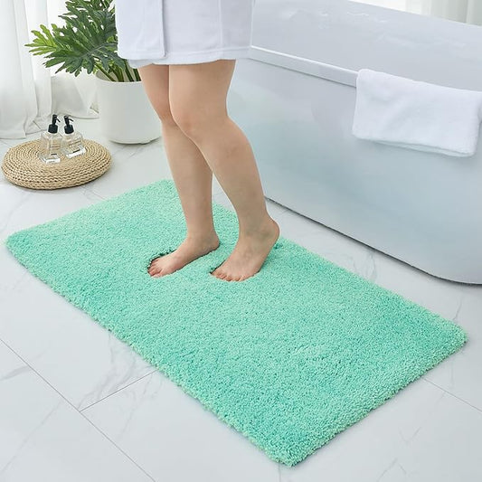 Bathroom Rugs Non Slip Washable 48x24, Ultra Thick Soft Microfiber Absorbent Bath Mats, High Density Foam Latex Non Slip Backing Bath Rugs, Fluffy Floor Carpet for Tub&Shower, SpaBlue