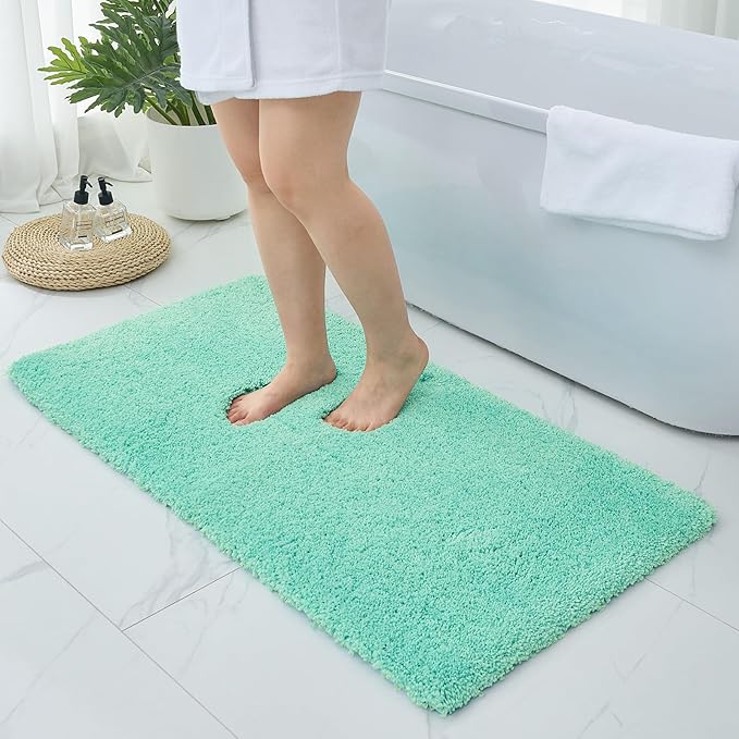 Bathroom Rugs Non Slip Washable 59x24, Ultra Thick Soft Microfiber Absorbent Bath Mats, High Density Foam Latex Non Slip Backing Bath Rugs, Fluffy Floor Carpet for Tub&Shower, SpaBlue