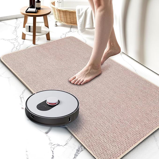 Upgraded Bath Mat 24x48Inch, Thin Bath Mats Rugs with Rubber Backing Non-Slip, Absorbent,Quick Dry Machine Washable, Home Decor Accessories Cozy Cloth Bathroom Rugs fit Under Door/Sink/Tub-Biege