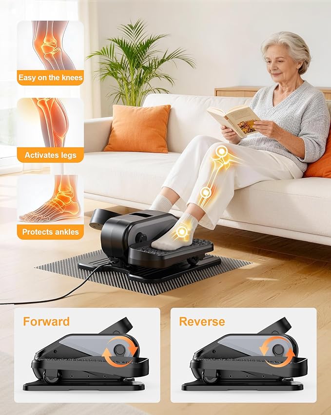 VIVURN® 023 Under Desk Elliptical Mini Electric Leg Exerciser for Senior, 12 Speeds RF Remote Display Monitor Non-Slip Mat, Quiet & Compact Seated Pedal Exerciser for Home Office Gift for Mom Dad