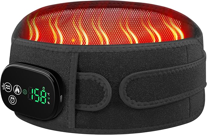 Heating Pad with Massager for Back Comfort, Cordless Lower Back Massager with 6 Heat Levels, Portable Vibrating Heated Belt for Lumbar/Abdominal- Gifts for Women, Men, Mom & Dad
