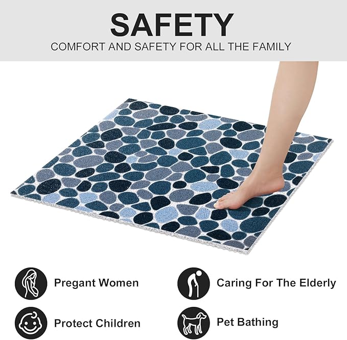 Non Slip Shower Mat: 24 X 24 Inch Stylish Square Shower Mats for Inside Shower - Soft PVC Loofah Trimmable Anti Slip Shower Mat for Elderly, Quick Drying