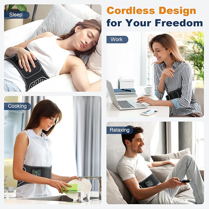 Lower Back Massager with Heat, Cordless Back Heating Pad with 4 Heat Levels 3 Vibration Modes & Air Compression Pain Relief Gifts for Women, Men, Mom & Dad
