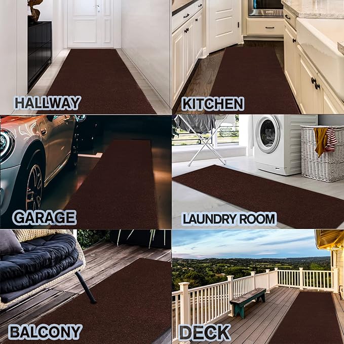 Custom Size Backed Non-Slip Area Rugs Runner, Easy Clean, Waterproof Runner Rugs for Hallway Entryway, Kitchen, Laundry, 3FT x 64FT, Brown