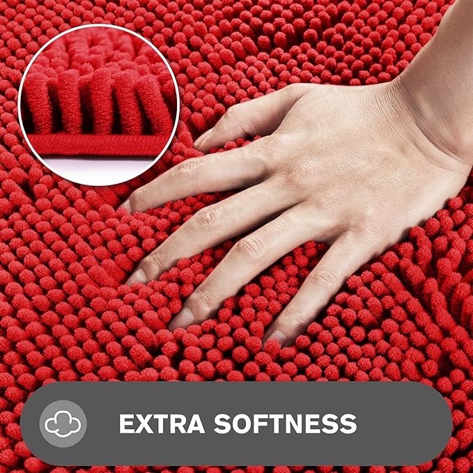 Bathroom Runner Rug 47 x 17 Inch – Long Bath Mat | Absorbent and Washable Thick Chenille Bath Rug Non-Slip Runner Rug for Bathroom, Shower, Sink(Red)
