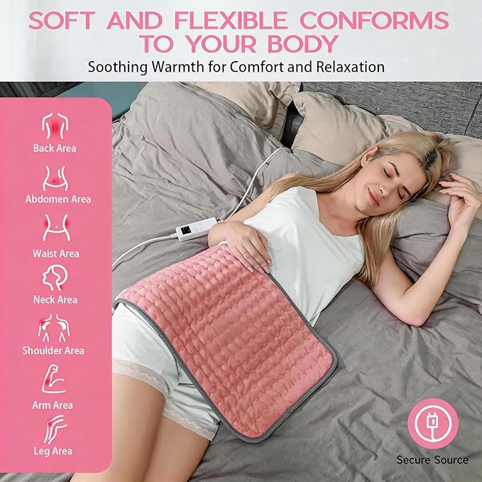 Pink Heating Pad for Gifts Soothing Heat Therapy for Women & Men, Perfect Christmas, Mothers Day, Birthday Gifts fo r Her, Dad Gifts & White Elephant Gift, Cozy Stocking Stuffer for Women/Mom