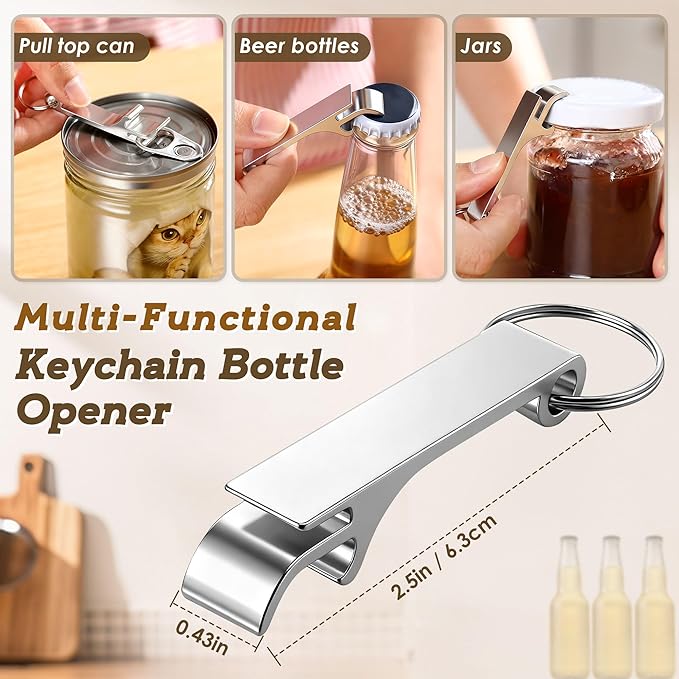 2 Pack Jar Opener, Jar Openers for Seniors with 2 Keychain Bottle Beer Opening, Adjustable Stainless Steel Can Open With Gripper Pad. Kitchen Gadgets for Party, Holiday, Easy for Kid, Seniors
