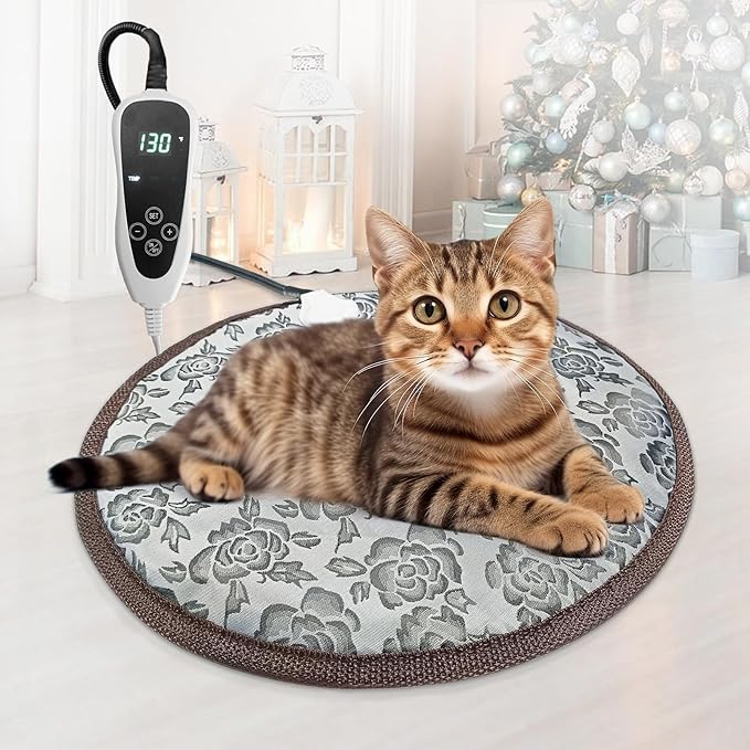 GOLOPET Cat Heating Pad Round with Smart Thermostat Switch and Power Line Protection Tube,Obtained MET and UL Dual Certification,Waterproof Pet Heating Pad for Cats-Rose