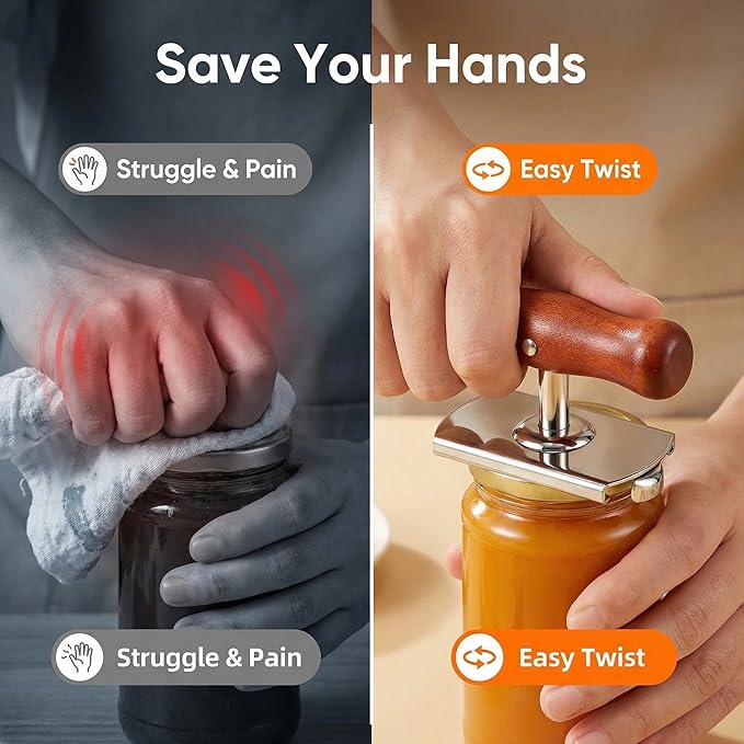 Adjustable Jar Opener Wood Handle - Ergonomic Grip Arthritis Aid for Seniors & Weak Hands (2)