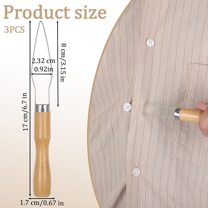 3Pcs Easy Button Hook Comfort Wide Grip Button Assist Device Buttons Helper Tool with Easy-Grip Wooden Handle Buttons Hook Assist Device for Limited Dexterity Caused