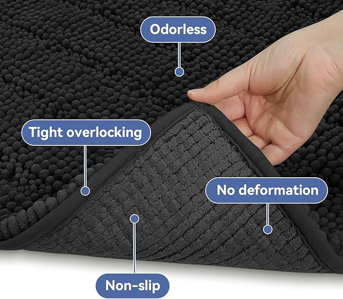 Bcoimo Long Bathroom Rug, Chenille Bath Runner with High Low Pile Design, Soft Absorbent Non Slip Bath Mat, Machine Washable Quick Dry Rug for Shower, Tub, Sink and Vanity