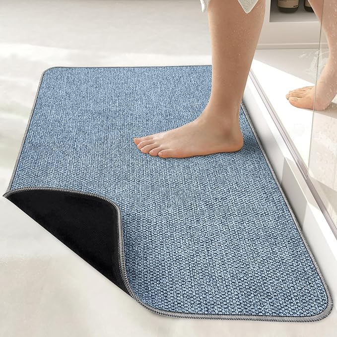Bosap Bath Mat,Ultra Thin Bathroom Runner Rugs,Large Bath Mats for Bathroom,Quick Dry,Non-Slip,Machine Washable,Low Pile,Bath Rug,Shower Outside,Sink,Home Decor Accessories.Blue,3'x6'(36x72inch)