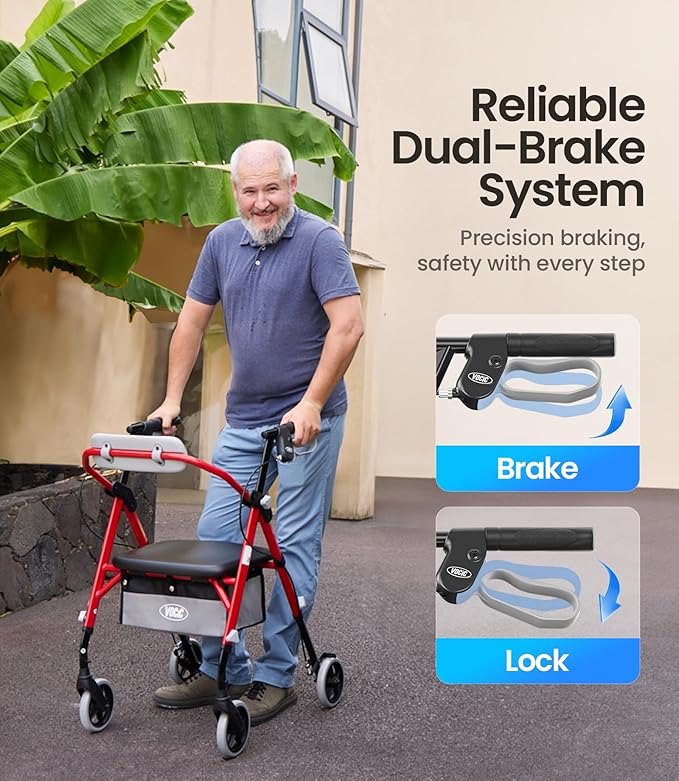VOVCIC Walkers for Seniors, Z11 Rollator Walker with Seat, Max 380 lbs, Avant Walkers with Ergo Seat & Backrest, Foldable Rollator Adjustable Height, All Terrain Walker, Lightweight