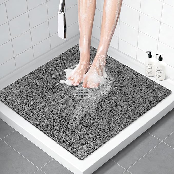 ZOESOE Square Shower Mat Non Slip: 32x32 Inch Large Shower Mats for Inside Shower with Drain Hole in Center, Super Soft PVC Loofah Massage Shower Stall Mat, Anti Slip Shower Floor Mat, Quick Drying