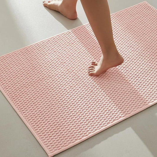 TYUU Bathroom Rugs Non Slip Washable, Super Absorbent Thin Bath Mat Quick Dry Low Pile Bathroom Rug, Pink 24"x36"