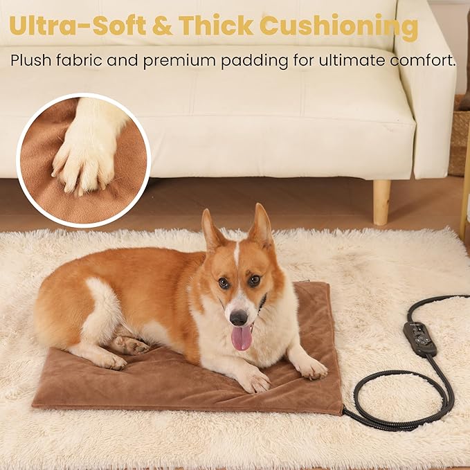 Large Dog Heating Pad & Heated Pet Bed for Big Dogs and Multiple Pets, Waterproof Pet Heating Pad with 5 Adjustable Heat Settings, Timer, Auto Shut-Off and Chew Resistant Cord, 26'' x 20''