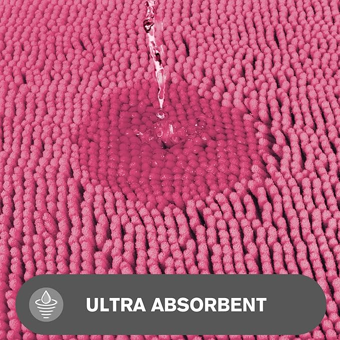 Hot Pink Bathroom Rugs – Absorbent and Washable Bath Mat, Non-Slip, Thick Soft Chenille Bath Rugs for Bathroom Floor, Shower, Sink - 26" x 44"