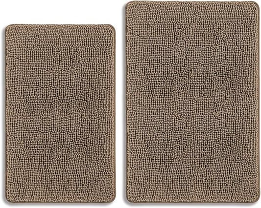 Taupe Bathroom Rugs Sets 2 Piece – Absorbent and Washable Bath Mat, Non-Slip, Thick Soft Chenille Bath Rugs for Bathroom Floor, Shower, Sink - 20" x 32"+24" x 36"