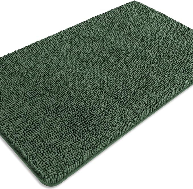 Hunter Green Bathroom Rugs – Absorbent and Washable Bath Mat, Non-Slip, Thick Soft Chenille Bath Rugs for Bathroom Floor, Shower, Sink - 26" x 44"