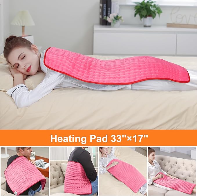 Deepsoon Heating Pad,Electric Heating Pads for Back,Neck,Moist Heating Pad for Abdomen Shoulder Knee Legs,Dry/Moist Heat&Auto Shut Off,Mother's Day Birthday for Men and Women,Fuchsia,33x17 Inch