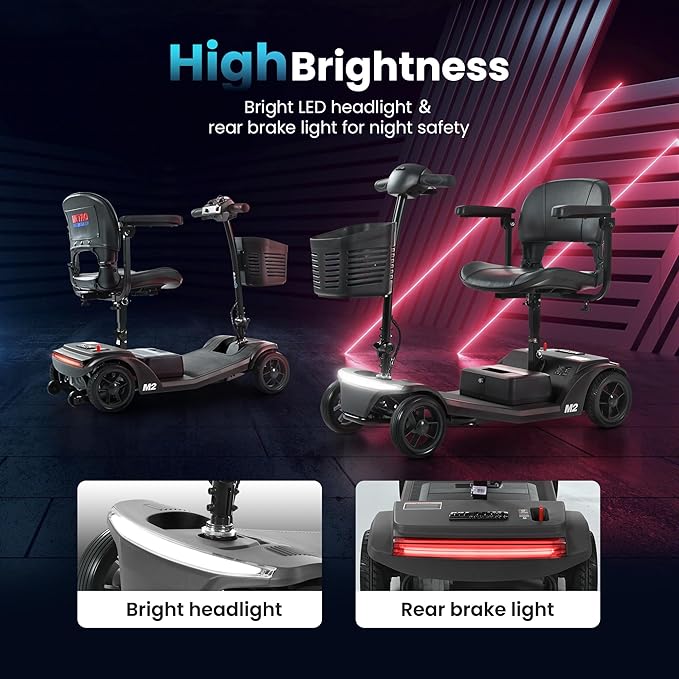 Eficentline Mobility Scooter for Seniors & Adults, Foldable Power Scooter with LED Lighting, Comfortable Seat, Safe Braking System – M2 Model, Black