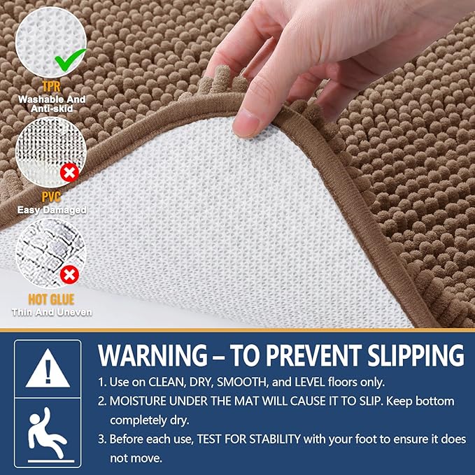 Arotive Bathroom Rugs 30x20, Extra Soft Absorbent Shaggy Chenille Bath Rugs, Machine Washable Rubber Backing Non-Slip Bath Mats for Bathroom Floor Tub and Shower, Home Decor Accessories, Mocha