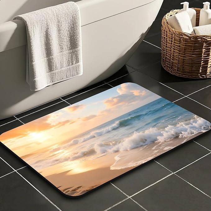 Quick Dry Bath Mat for Bathroom,Super Absorbent Beach Welcome Bath Rug Non-Slip Rubber Backing,Machine Washable Bathroom Floor Mat for Shower, Tub, Sink Area Sunrise 30x20