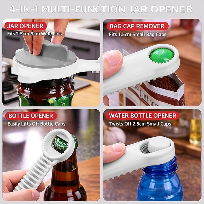 New 4-in-1 Retractable Jar Bottle Opener, Adjustable Stainless Steel Lid Remover with Non-Slip Grip for Seniors, Multi-Functional Jar Opener with Ergonomic Handle for Kitchen Jars Cans Bottles(Purple)