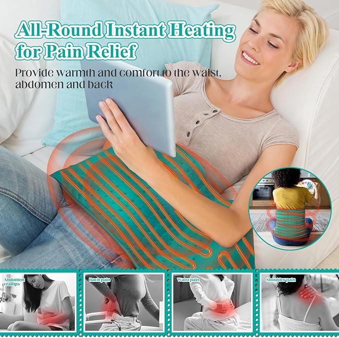 Heating Pad for Back, Heating Pad for Period Cramps/Waist/Shoulders with Belt, Gifts for Women Men Mom Dad, 6 Heat Settings, 4 Timers, Auto-Off, Machine Washable, Emerald