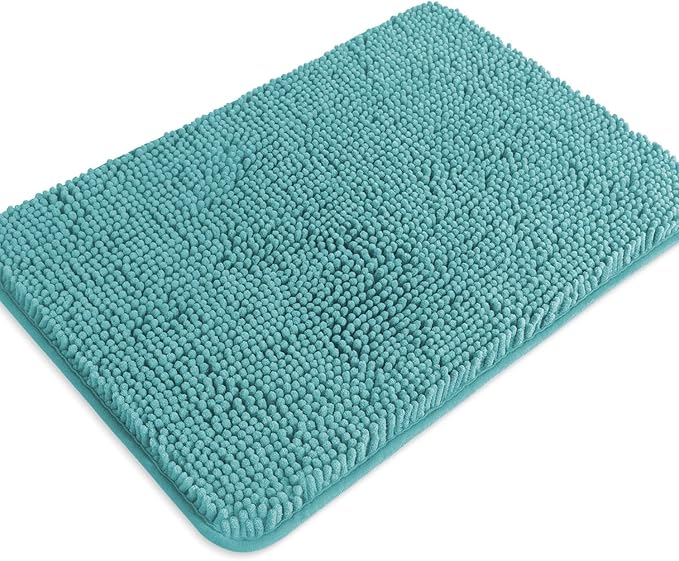 Teal Bathroom Rugs – Absorbent and Washable Bath Mat, Non-Slip, Thick Soft Chenille Bath Rugs for Bathroom Floor, Shower, Sink - 17" x 24"