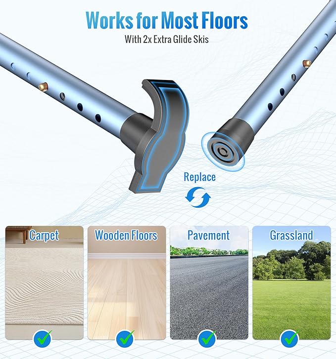 HOMLAND Walkers for Seniors, One-Hand Folding, 8 Height Adjustments, Walkers with Wheels, 2 Skis and 5" Wheels, Lightweight Walker for Seniors, Standard Walkers for Seniors, Aluminum Frame, Blue