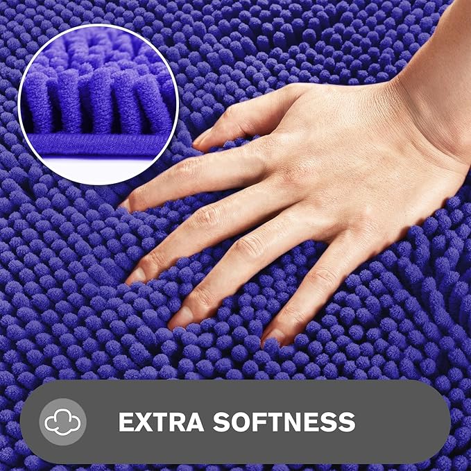Royal Blue Bathroom Rugs Sets 2 Piece – Absorbent and Washable Bath Mat, Non-Slip, Thick Soft Chenille Bath Rugs for Bathroom Floor, Shower, Sink - 17" x 24"+20" x 32"