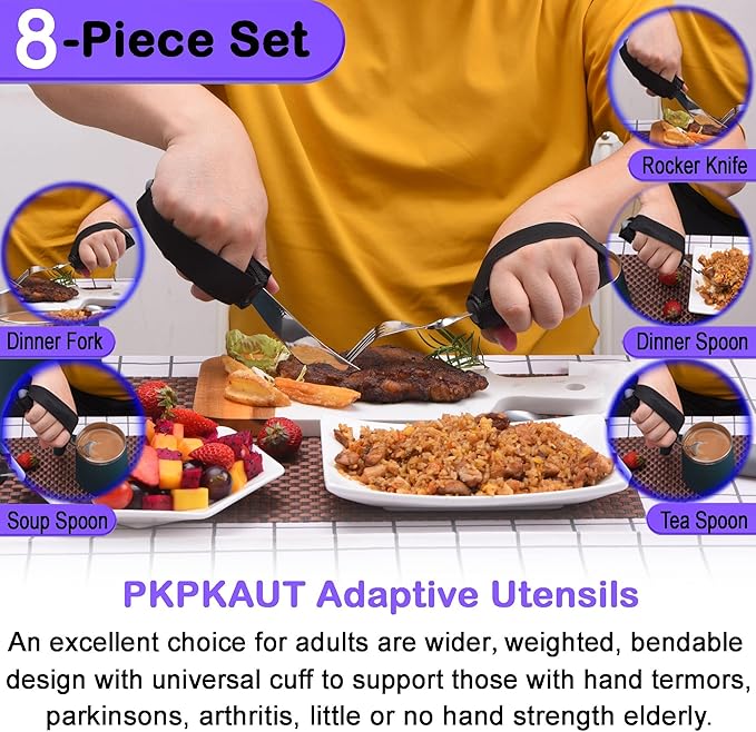 Weighted Parkinsons Utensils for Hand Tremors, Weighted Silverware for Parkinsons Patients Arthritic Hands, Built Up Utensils for Adults, Adaptive Eating Utensils for Disabled People Elderly
