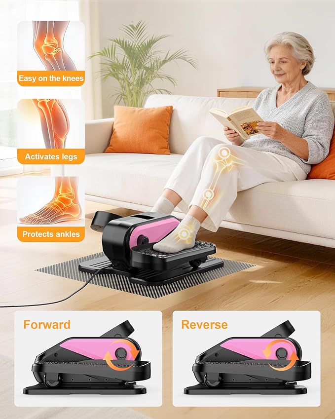 VIVURN® 023 Under Desk Elliptical Mini Electric Leg Exerciser for Senior, 12 Speeds RF Remote Display Monitor Non-Slip Mat, Quiet & Compact Seated Pedal Exerciser for Home Office Gift for Mom Dad