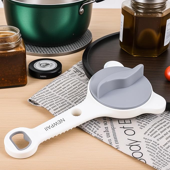 Jar Opener for Weak Hands, Seniors & Arthritis – Adjustable 4-in-1 Bottle & Can Opener with Non-Slip Pad – for Large Pickle Jars, Soda, Wine – Left-Handed & Kid-Friendly, Dishwasher Safe