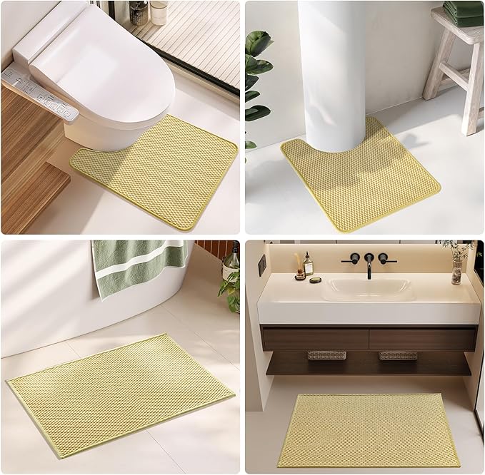 TYUU Bathroom Rugs Non Slip Washable, Super Absorbent Thin Bath Mat Small Quick Dry Low Pile Bathroom Rug, Yellow 20"x30"