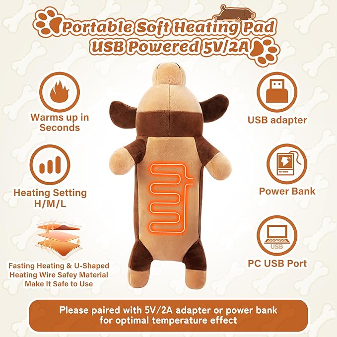 Electric Heating Pad for Period Cramps, Cuddly 14‘’ Dachshund Dog Plush with a Hot Soft Belly USB Powered, Menstrual Heating Pad Neck Shoulder Pain Relief, Gift for Daughter Wife Period Heating Pad